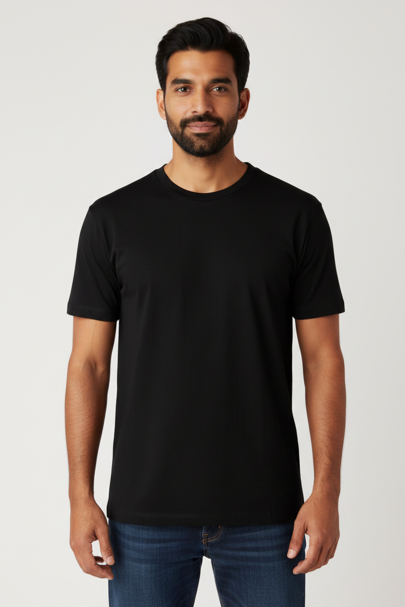 Black Crew Neck Tee - South Asian Model